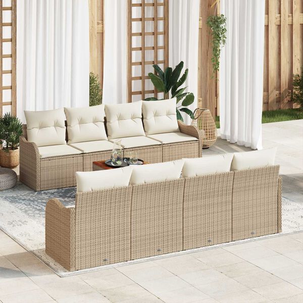 vidaXL Set Divano da Giardino con cuscino 9 pcs Beige polyrattan