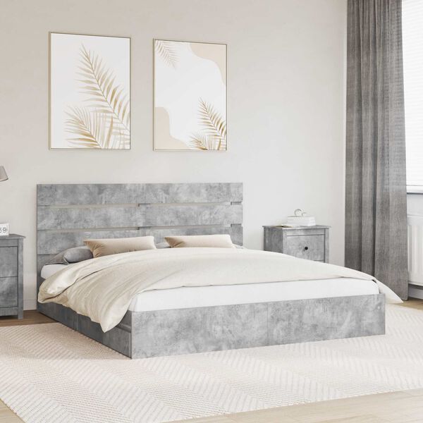 vidaXL Letto con Contenitore con testiera Grigio cemento 200 x 200 cm
