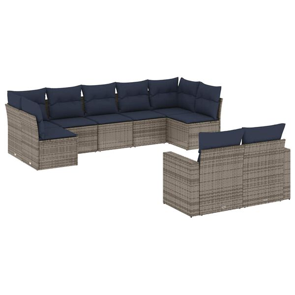 vidaXL Set Divani da Giardino 9 pz con Cuscini Grigio in Polyrattan