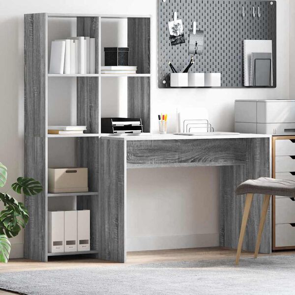 vidaXL Scrivania Grigio Sonoma 138,5 x 55 x 143 cm Legno multistrato