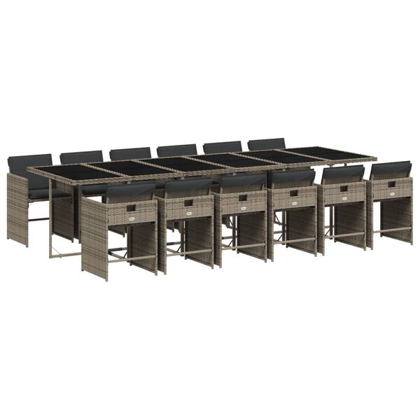vidaXL Set da Pranzo da Giardino 13pz con Cuscini Grigio in Polyrattan