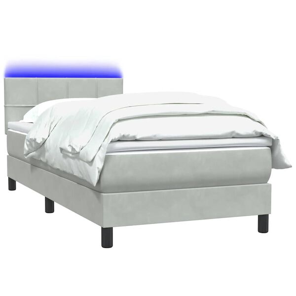 vidaXL Letto a Molle con Materasso e LED grigio chiaro 90x210 cm Velluto
