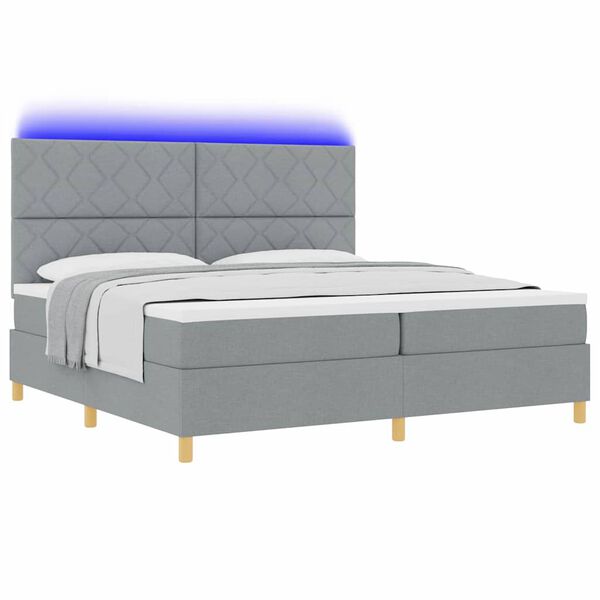 vidaXL Letto a Sorgente LED Grigio chiaro 200 x 200 cm Tessuto