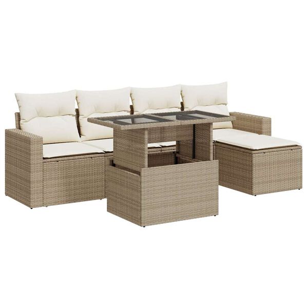 vidaXL Set Divano da Giardino 6 pz con Cuscini Beige in Polyrattan