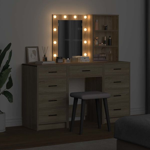 vidaXL Tavolo da Trucco con cassetto 3 pcs Marrone 40 x 41 x 135 cm