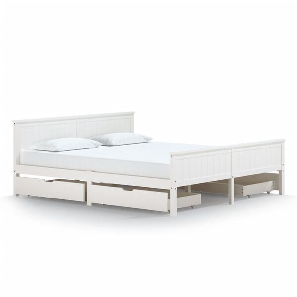 vidaXL Giroletto 4 Cassetti Bianco in Legno Massello di Pino 180x200cm