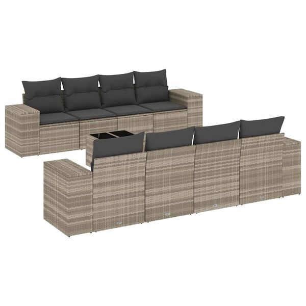vidaXL Set Divano da Giardino 9pz con Cuscini Grigio Chiaro Polyrattan