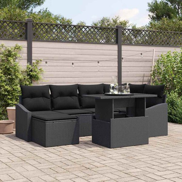 vidaXL Set Divano da Giardino con cuscino 7 pcs Nero