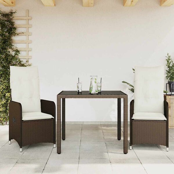 vidaXL Set Bistrò da Giardino 5 pz con Cuscini in Polyrattan Marrone