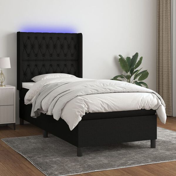 vidaXL Letto a Molle con Materasso e LED Nero 80x200 cm in Tessuto