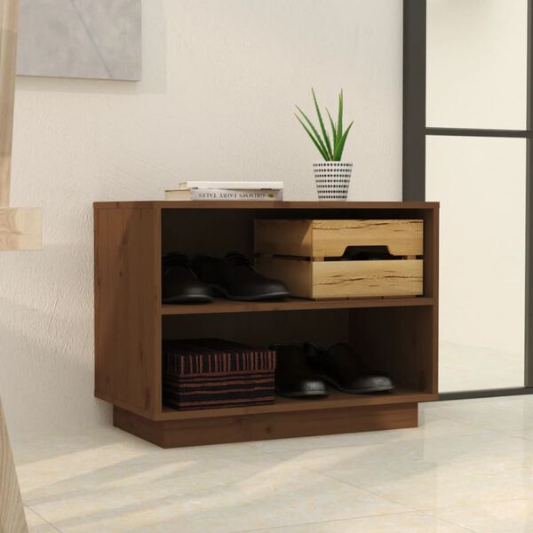 vidaXL Scarpiera Marrone Ambra 60x34x45 cm in Legno Massello di Pino