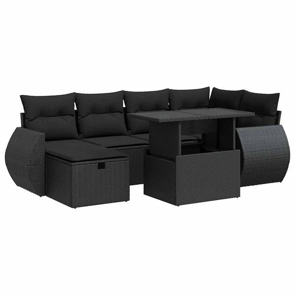 vidaXL Set Divani da Giardino con Cuscini 7pz Nero Polyrattan
