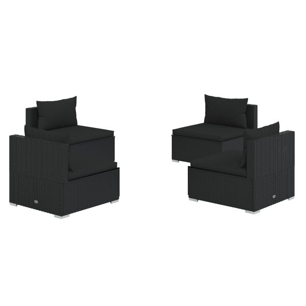 vidaXL Set Divani da Giardino 4 pz con Cuscini in Polyrattan Nero