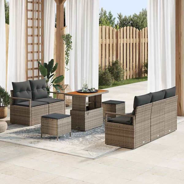 vidaXL Set Divano da Giardino con cuscino 8 pcs Grigio Poly Rattan