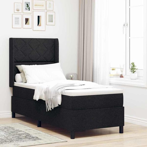 vidaXL Letto a molle con materasso Nero 80 x 200 cm Tessuto