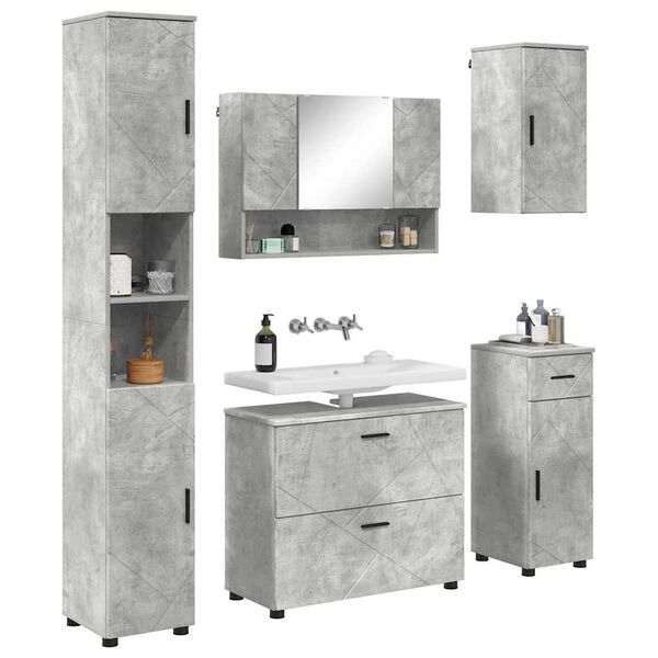 vidaXL Set di mobili per il bagno con cassetto 5 pcs Grigio cemento