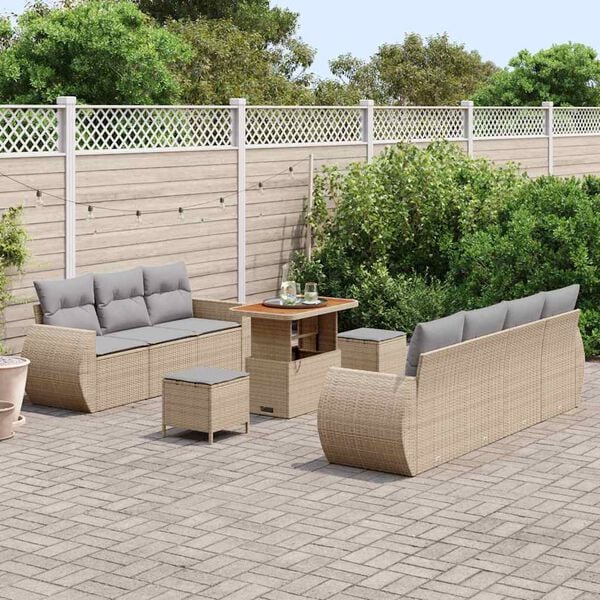vidaXL Set Divano da Giardino con cuscino 10 pcs Beige polyrattan