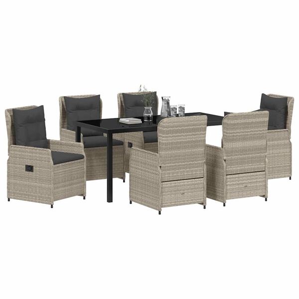 vidaXL Set da Pranzo per Giardino 7 pcs Grigio chiaro polyrattan