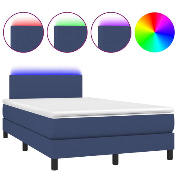 vidaXL Letto a Molle con Materasso e LED Blu 120x190 cm in Tessuto