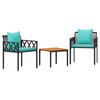 vidaXL Set Mobili da Esterno 3 pcs Nero e Turchese polyrattan