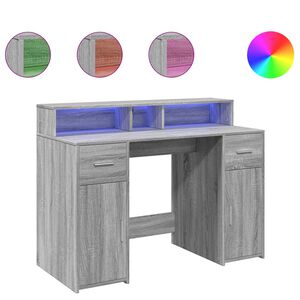 vidaXL Scrivania con Luci LED Grigio Sonoma 120x55x91cm in Multistrato