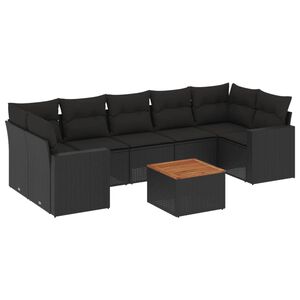 vidaXL Set Divani da Giardino con Cuscini 8 pz Nero in Polyrattan