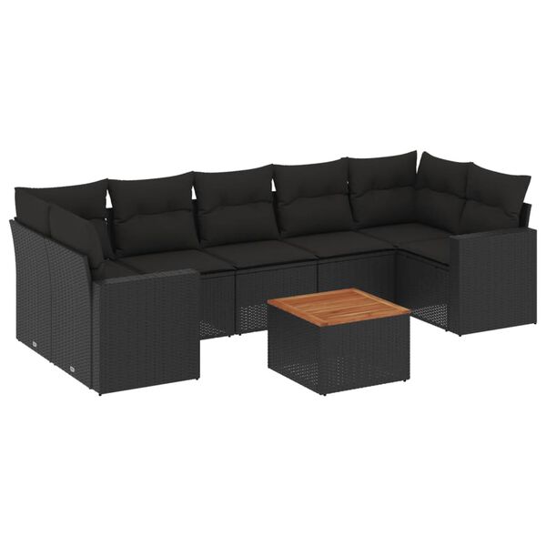 vidaXL Set Divani da Giardino con Cuscini 8 pz Nero in Polyrattan