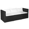 vidaXL Divano da Giardino a 3 Posti Nero in Polyrattan Cuscini Bianchi
