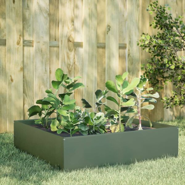 vidaXL Fioriera Rialzata Giardino Verde Oliva 100x100x25 cm Acciaio