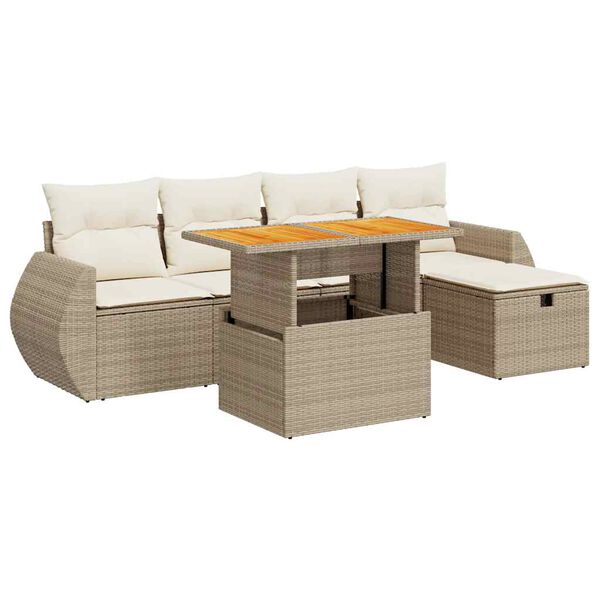 vidaXL Set Divano da Giardino 6 pz con Cuscini Beige Polyrattan Acacia