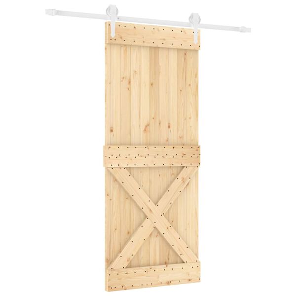 vidaXL Porta Scorrevole con Set Hardware 90x210 cm Legno Massello Pino