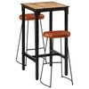 vidaXL Set Bar 3pz Legno Massello Mango Grezzo e Metallo