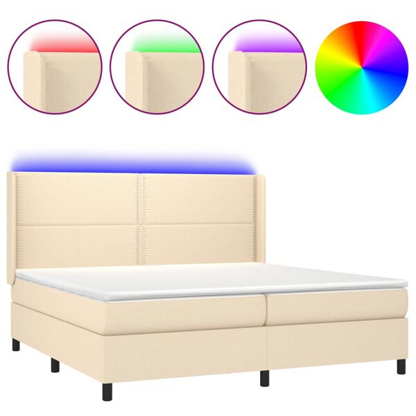 vidaXL Letto a Molle Materasso e LED bianco 200x200cm in Tessuto