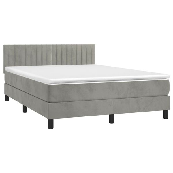vidaXL Letto a Molle con Materasso e LED Grigio Chiaro 140x190 cm Velluto