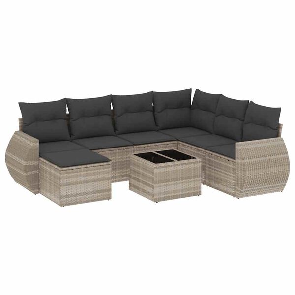 vidaXL Set Divano da Giardino 8pz con Cuscini Grigio Chiaro Polyrattan