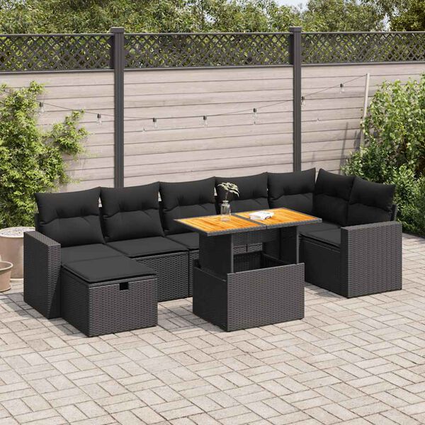 vidaXL Set Divani da Giardino 5 pz con Cuscini Nero Polyrattan Acacia