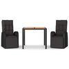 vidaXL Set Pranzo Giardino 3pz Nero Polyrattan e Legno Massello Acacia