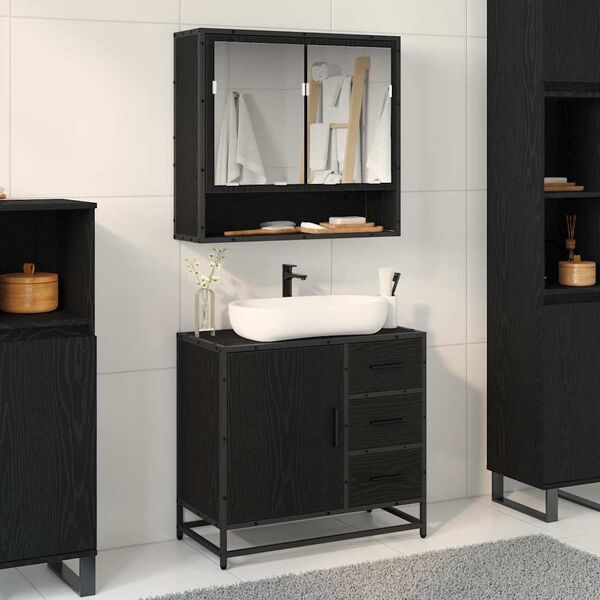 vidaXL Set di mobili per il bagno 2 pcs Rovere nero Legno multistrato