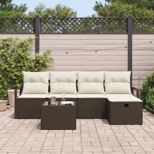 vidaXL Set Divano da Giardino con cuscino 6 pcs Marrone Poly Rattan