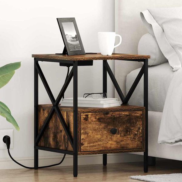 vidaXL Armadio da Notte con cassetto Rovere fum&eacute; 41,5 x 40,5 x 55 cm