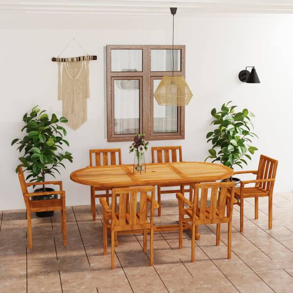 vidaXL Set da Pranzo da Giardino 7 pz in Legno Massello di Teak