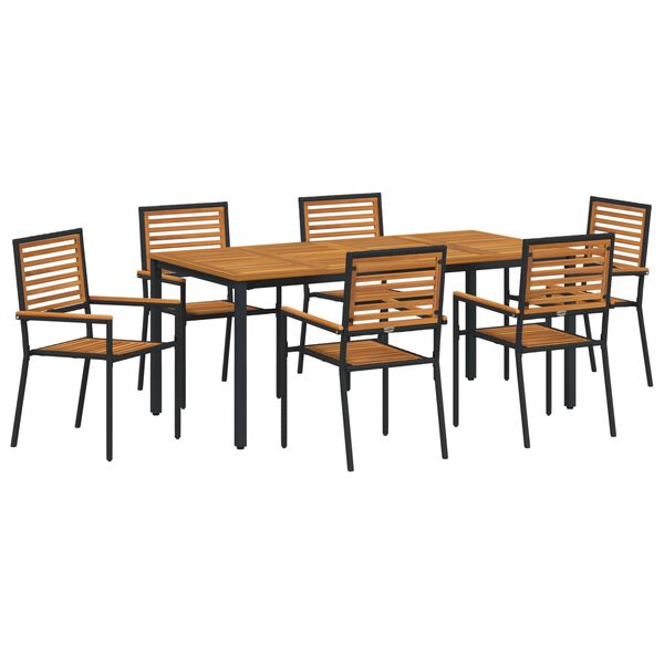 vidaXL Set da Pranzo per Giardino 7 pcs Nero e Marrone polyrattan
