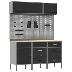 vidaXL Set di mobili da lavoro con cassetto con blocco 8 pz Nero