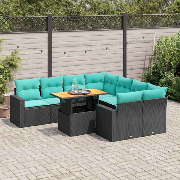 vidaXL Set Divani da Giardino 9 pz con Cuscini Nero in Polyrattan