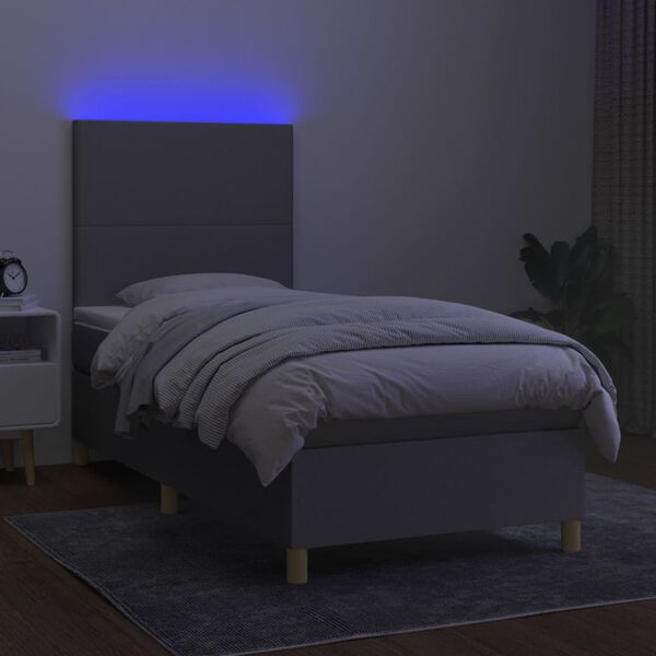 vidaXL Letto a Molle Materasso e LED Grigio Chiaro 90x190 cm Tessuto