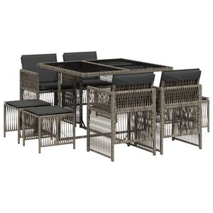 vidaXL Set da Pranzo da Giardino 9 pz con Cuscini in Polyrattan Grigio