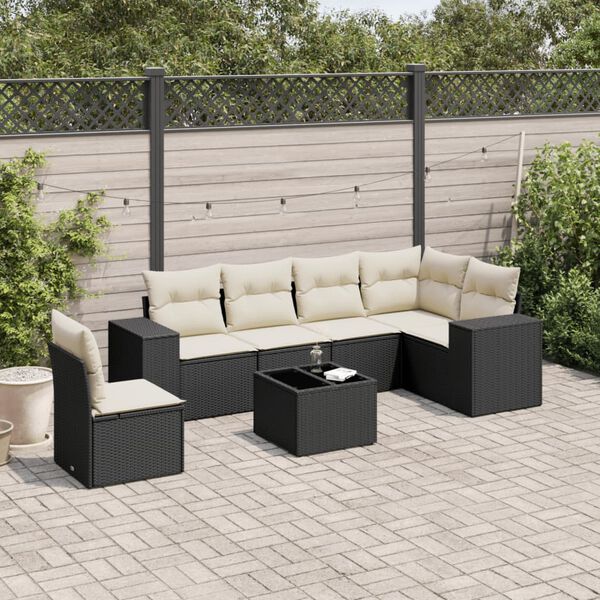 vidaXL Set Divani da Giardino con Cuscini 7pz Nero Polyrattan
