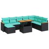 vidaXL Set Divani da Giardino 9 pz con Cuscini Nero in Polyrattan