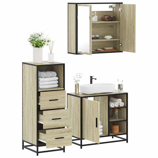vidaXL Set Mobili da Bagno 3 pz Rovere Sonoma in Legno Multistrato