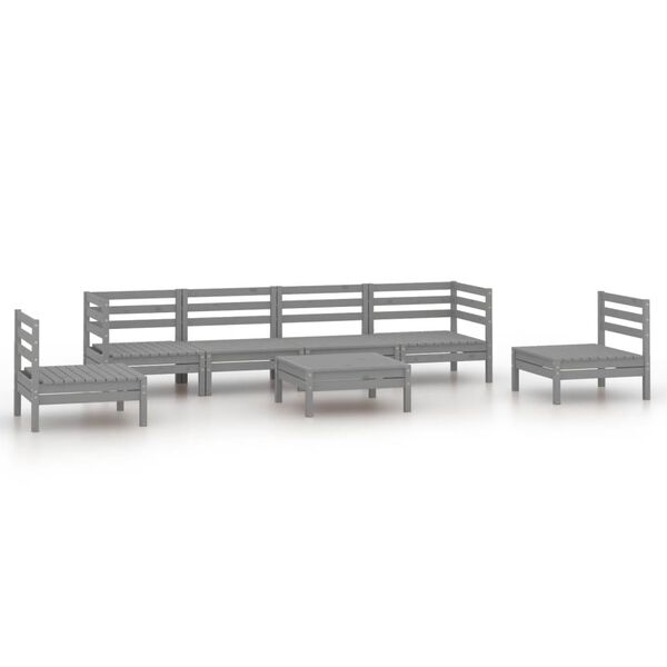 vidaXL Set Divani da Giardino 7 pz Grigio in Legno Massello di Pino